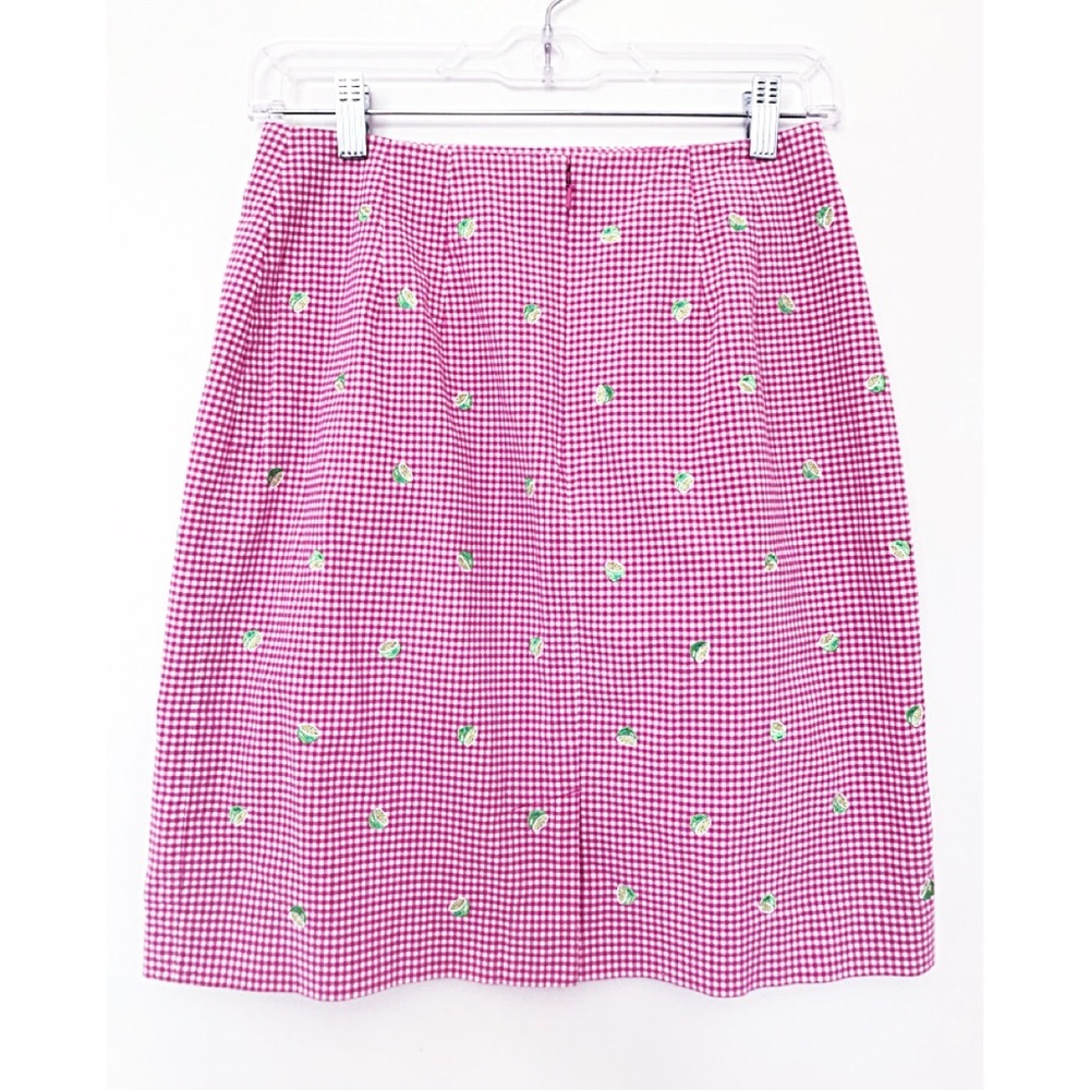 TALBOTS Sz 6P Gingham w/ Embroidered Limes Skirt - Picture 2 of 6